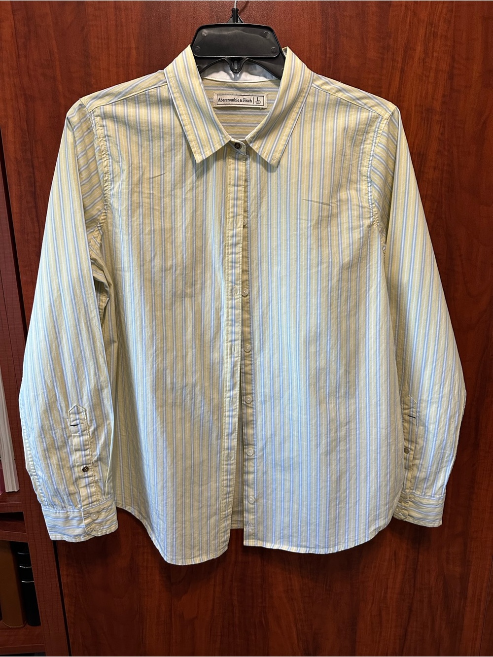 Abercrombie & Fitch Women’s Pale Yellow & Blue Stripe Dress Shirt